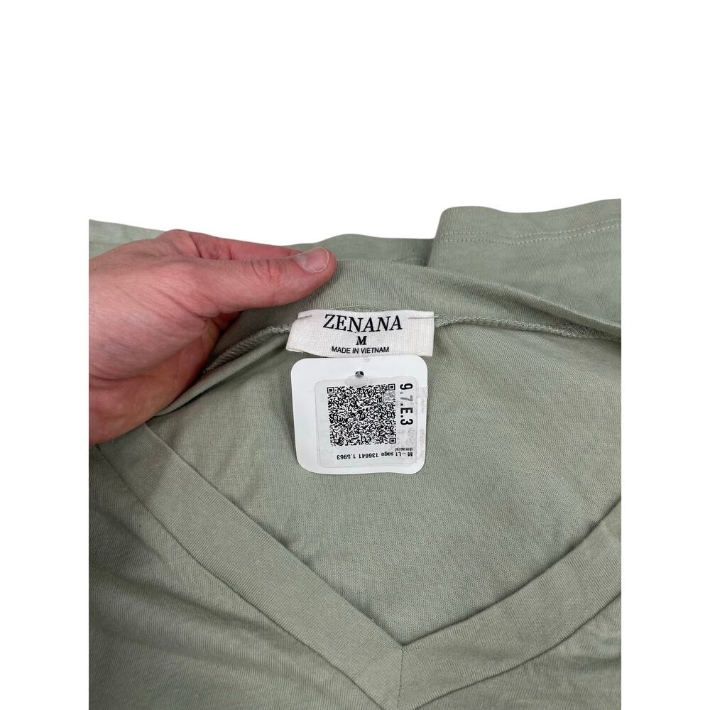 Zenana Cotton Oversized Boyfriend V-Neck Tee Light Sage Medium - Picture 6 of 6